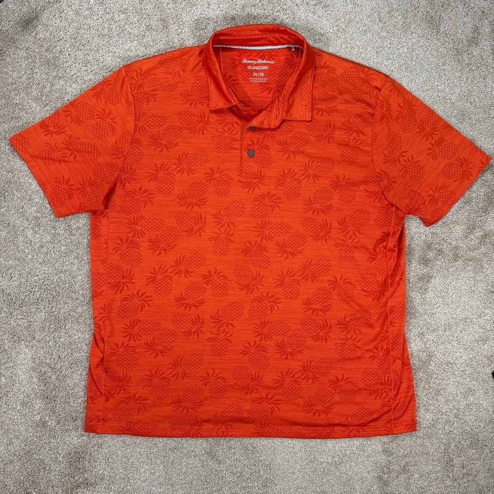 Tommy Bahama Men’s Golf Polo XL Orange Floral Pineapple IslandZone Short Sleeve
